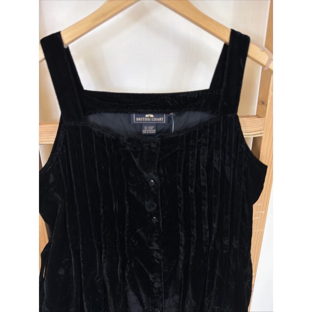 Vintage British Khaki Black Velvet Straps Button Up Maxi Dress #1454 Size 12 - Picture 2 of 9